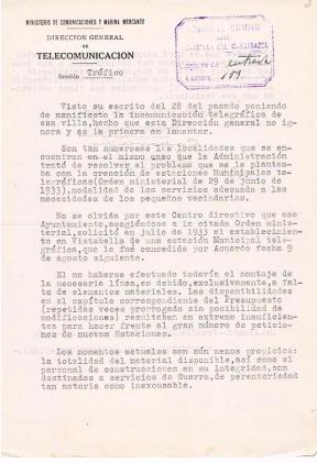 32- TELECOMUNICACIONES. NEGATIVO EST. TELEGR. VIST. 10-5-37