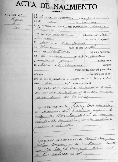 Registre de naixement de Ramón Tena Edo. Registre Civil de l'Ajuntament de Vistabella